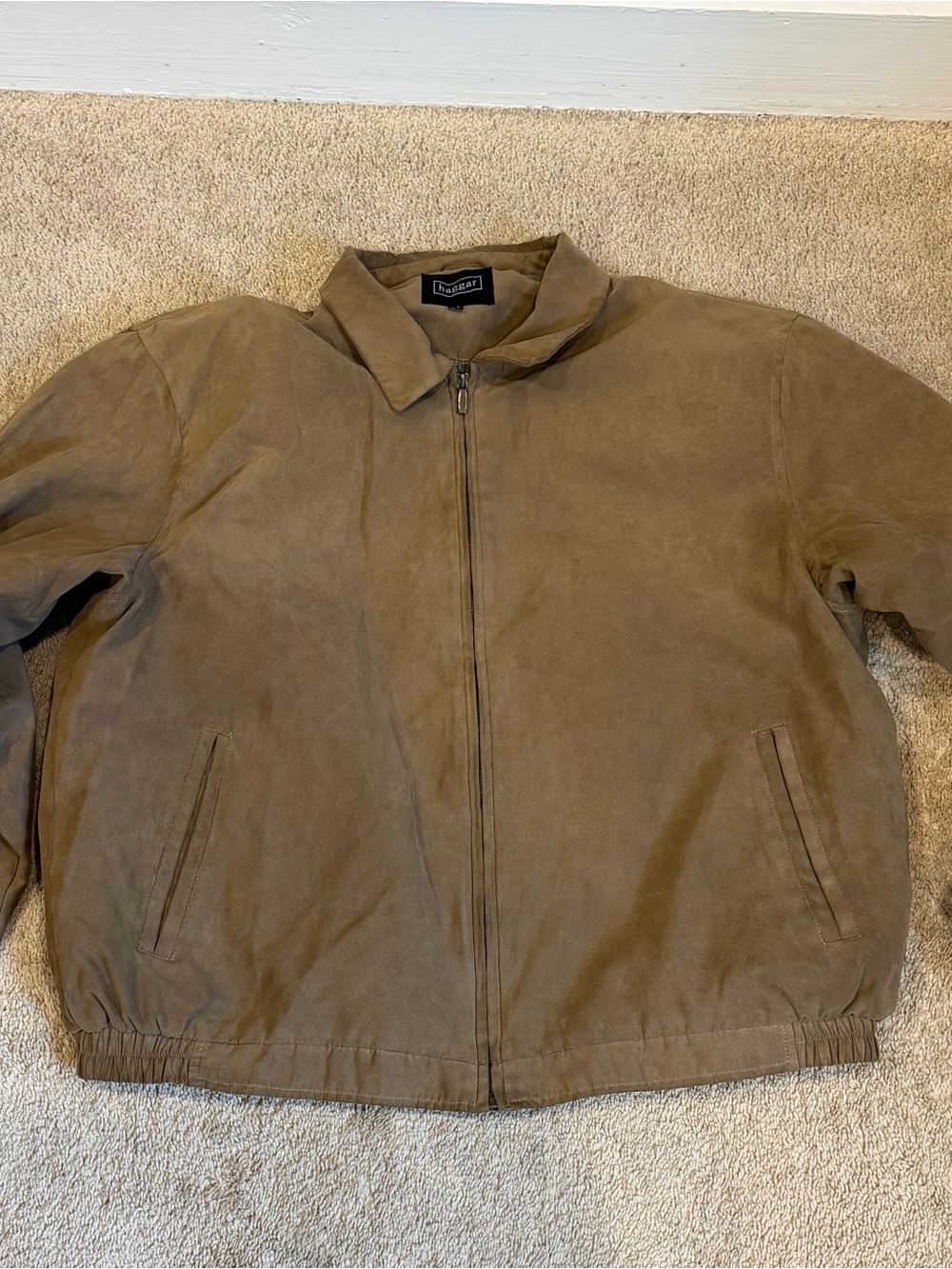 Men’s Coat Jacket 2XL Brown Faux-Suede Bomber Full Zip Pockets Collared